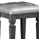 Benzara Wooden Vanity Stool with Leatherette Button Tufted Seat, Gray BM219978 Gray Solid Wood and Leatherette BM219978