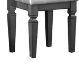 Benzara Wooden Vanity Stool with Leatherette Button Tufted Seat, Gray BM219978 Gray Solid Wood and Leatherette BM219978