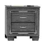 Benzara Contemporary Wooden Nightstand with 2 drawers and LED Lighting, Gray BM219979 Gray Solid Wood and Veneer BM219979