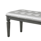 Benzara Rectangular Wooden Bench with Leatherette Button Tufted Seat, Gray BM219983 Gray Solid Wood and Leatherette BM219983