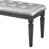 Benzara Rectangular Wooden Bench with Leatherette Button Tufted Seat, Gray BM219983 Gray Solid Wood and Leatherette BM219983