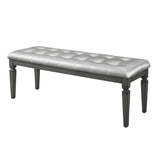 Benzara Rectangular Wooden Bench with Leatherette Button Tufted Seat, Gray BM219983 Gray Solid Wood and Leatherette BM219983