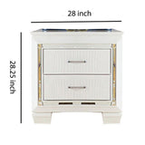 Benzara Contemporary Wooden Nightstand with 2 drawers and LED Lighting, White BM219986 White Solid Wood and Veneer BM219986