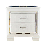 Contemporary Wooden Nightstand with 2 drawers and LED Lighting, White