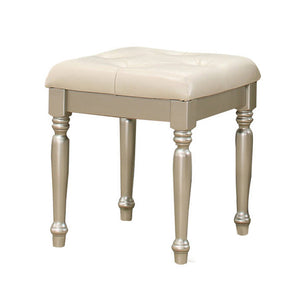 Benzara Wooden Vanity Stool with Leatherette Button Tufted Seat, Champagne Gold BM219994 Gold Solid Wood and Leatherette BM219994