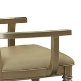 Benzara Wooden Arm Chair with Crystal Tufted Leatherette Backrest, Gold BM219998 Gold Solid Wood and Leatherette BM219998
