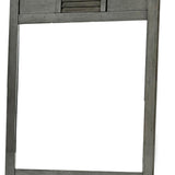 Benzara Wooden Frame Mirror with Shutter Design and Projected Top, Gray BM220006 Gray Solid Wood, Veneer and Mirror BM220006