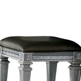 Benzara Wooden Vanity Stool wit Leatherette Seat and Faux Crystal Accents, Gray BM220011 Gray Solid Wood and Leatherette BM220011