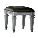 Benzara Wooden Vanity Stool wit Leatherette Seat and Faux Crystal Accents, Gray BM220011 Gray Solid Wood and Leatherette BM220011