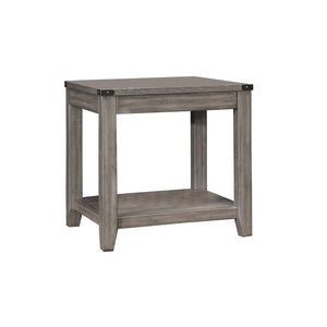 Benzara Wooden End Table with Open Bottom Shelf and Corner Metal Brackets,Gray BM220017 Gray Solid Wood BM220017