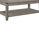 Benzara Wooden Cocktail Table with Open Bottom Shelf and Corner Metal Brackets,Gray BM220018 Gray Solid Wood BM220018