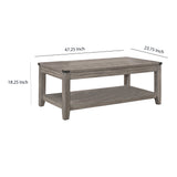 Benzara Wooden Cocktail Table with Open Bottom Shelf and Corner Metal Brackets,Gray BM220018 Gray Solid Wood BM220018