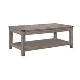 Benzara Wooden Cocktail Table with Open Bottom Shelf and Corner Metal Brackets,Gray BM220018 Gray Solid Wood BM220018