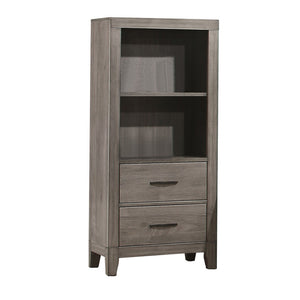 Benzara Wooden Tower Nightstand with 2 Drawers and 2 Open Compartments, Gray BM220020 Gray Solid Wood BM220020