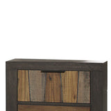 Benzara Plank Style 2 Drawer Wooden Nightstand with Metal Bar Handles, Brown BM220027 Brown Solid Wood and Veneer BM220027