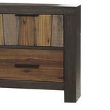 Benzara Plank Style 2 Drawer Wooden Nightstand with Metal Bar Handles, Brown BM220027 Brown Solid Wood and Veneer BM220027