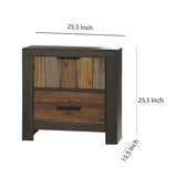 Benzara Plank Style 2 Drawer Wooden Nightstand with Metal Bar Handles, Brown BM220027 Brown Solid Wood and Veneer BM220027