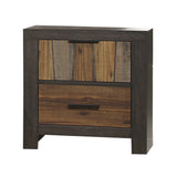 Plank Style 2 Drawer Wooden Nightstand with Metal Bar Handles, Brown