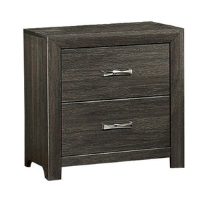 Benzara Transitional Wooden Nightstand with 2 Drawers and Metal Bar Handles, Gray BM220029 Gray Solid Wood and Veneer BM220029