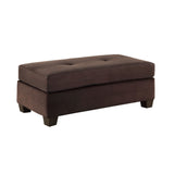 Benzara Rectangular Fabric Upholstered Ottoman with Tapered block Legs, Brown BM220048 Brown Solid Wood and Fabric BM220048