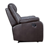 Benzara Leatherette Motion Reclining Chair with Pillow Top Armrests, Brown BM220059 Brown Solid Wood, Metal and Leatherette BM220059