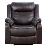 Benzara Leatherette Motion Reclining Chair with Pillow Top Armrests, Brown BM220059 Brown Solid Wood, Metal and Leatherette BM220059