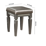 Benzara Faux Leather Padded Vanity Stool with Turned Tapered Legs, Silver BM220072 Silver Solid Wood and Faux Leather BM220072