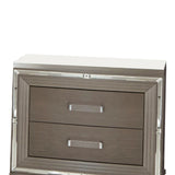 Benzara Textured Front 2 Drawer Nightstand with Beveled Mirror Trim, Silver BM220073 Silver Solid Wood and Engineered Wood BM220073