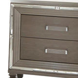 Benzara Textured Front 2 Drawer Nightstand with Beveled Mirror Trim, Silver BM220073 Silver Solid Wood and Engineered Wood BM220073