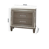 Benzara Textured Front 2 Drawer Nightstand with Beveled Mirror Trim, Silver BM220073 Silver Solid Wood and Engineered Wood BM220073