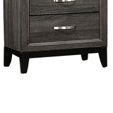 Benzara 2 Drawer Nightstand with Grain Details and Tapered Legs,Dark Gray and Black BM220080 Gray and Black Solid Wood, Veneer and Engineered Wood BM220080