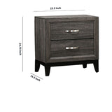 Benzara 2 Drawer Nightstand with Grain Details and Tapered Legs,Dark Gray and Black BM220080 Gray and Black Solid Wood, Veneer and Engineered Wood BM220080