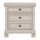 Benzara Cottage 2 Drawer Nightstand with Molded Details and Bun feet, Antique White BM220093 White Solid Wood, Veneer and Engineered Wood BM220093