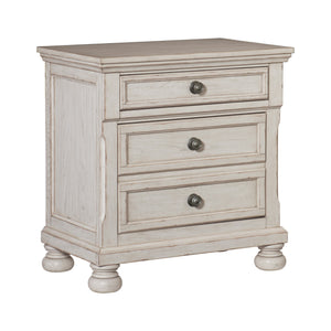 Benzara Cottage 2 Drawer Nightstand with Molded Details and Bun feet, Antique White BM220093 White Solid Wood, Veneer and Engineered Wood BM220093