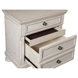 Benzara Cottage 2 Drawer Nightstand with Molded Details and Bun feet, Antique White BM220093 White Solid Wood, Veneer and Engineered Wood BM220093