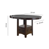 Benzara Oval Wooden Counter Height Table with Extension Leaf and Open Shelf, Brown BM220097 Brown Solid Wood, Veneer and Engineered Wood BM220097