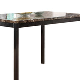 Benzara Faux Marble Top Dining Table with Metal Straight Legs, Brown and Black BM220104 Brown and Black Metal, Faux Marble and Engineered Wood BM220104