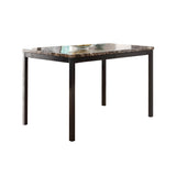 Benzara Faux Marble Top Dining Table with Metal Straight Legs, Brown and Black BM220104 Brown and Black Metal, Faux Marble and Engineered Wood BM220104