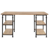 Plank Wooden Writing Desk with 4 Open Shelves and Metal Legs, Brown