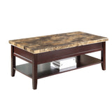 Benzara Faux Marble Lift Top Rectangular Cocktail Table with Chamfered Legs, Brown BM220112 Brown Solid Wood, Veneer and Engineered Wood BM220112