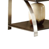 Benzara 1 Drawer End Table with Open Shelf and Stainless Steel Legs, Espresso Brown BM220113 Brown Solid Wood, Veneer, Metal and Engineered Wood BM220113