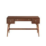 Benzara 3 Drawer Wooden Writing Desk with Splayed Legs, Walnut Brown BM220116 Brown Solid Wood, Veneer and Engineered Wood BM220116