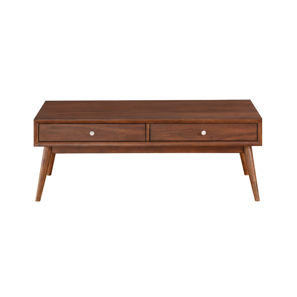 Benzara 2 Drawer Wooden Coffee Table with Splayed Legs, Walnut Brown BM220118 Brown Solid Wood, Veneer and Engineered Wood BM220118