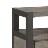 Benzara Rustic 2 Drawer TV Stand with Metal Base and Open Compartments, Dark Gray BM220135 Gray Solid Wood, Veneer and Engineered Wood BM220135