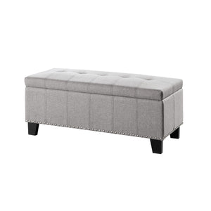 Benzara Fabric Button Tufted Lift Top Storage Bench with Nailhead Trim, Gray BM220140 Gray Solid Wood and Fabric BM220140