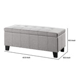 Benzara Fabric Button Tufted Lift Top Storage Bench with Nailhead Trim, Gray BM220140 Gray Solid Wood and Fabric BM220140