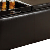 Benzara Square Shape Leatherette Cocktail Ottoman with Removable Tray, Dark Brown BM220141 Brown Solid Wood, Faux Leather BM220141