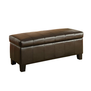 Benzara Rectangular Leatherette Bench with Double Stitching Details, Dark Brown BM220142 Brown Solid Wood, Faux Leather BM220142