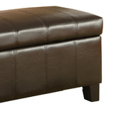 Benzara Rectangular Leatherette Bench with Double Stitching Details, Dark Brown BM220142 Brown Solid Wood, Faux Leather BM220142