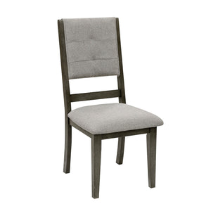 Benzara Open Design Back Fabric Side Chair with Wooden Legs, Set of 2, Gray BM220153 Gray Solid Wood and Fabric BM220153